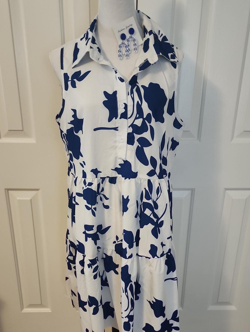 SHEIN White Dress with Navy Floral Print